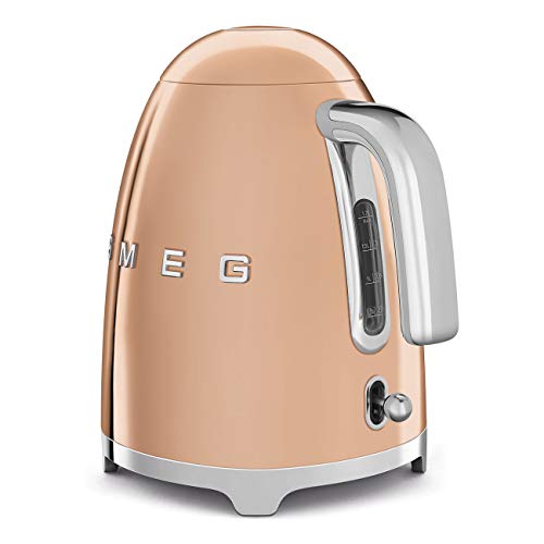 Image of Smeg KLF03RGUS 50's Retro Style Aesthetic Electric Kettle with Embossed Logo, Rose Gold