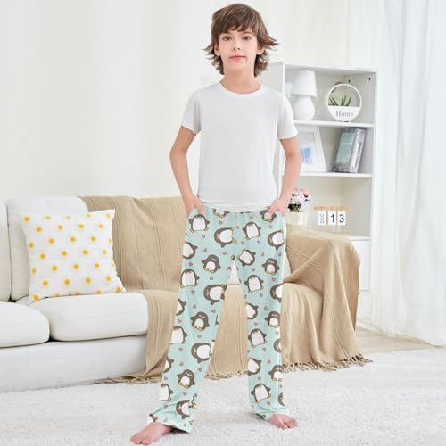 Boy's Pants Penguin Red Heart Pastel Green Jogger Pants Elastic Waist Long Bottoms Trousers with Pockets 6-14 Years 5