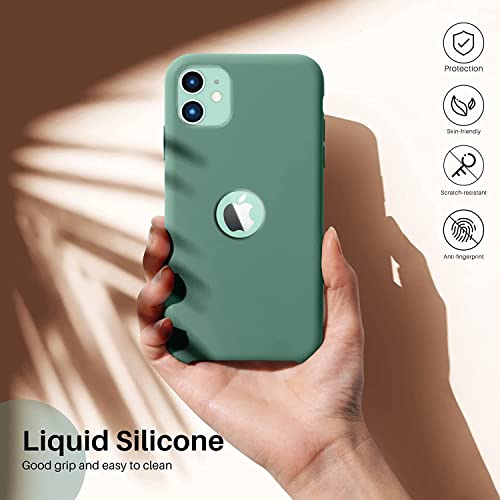 Image of VONZEE Microfiber Logo Cut Compatible for iPhone 11 Case Liquid Silicone Cases Non-Slip Full Body 4 Layer Protectives Shockproof Back with High Raised Camera Lips Midnight Green