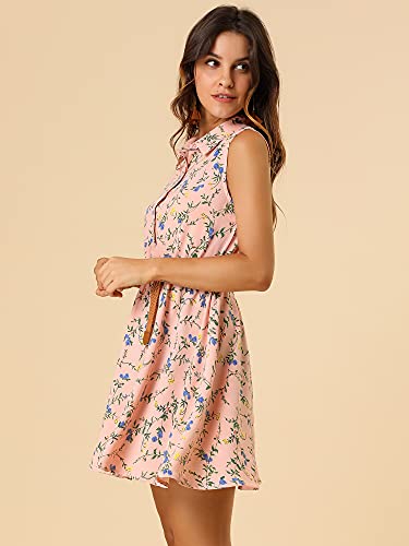 Image of Allegra K Women's Floral Printed Half Placket Above Knee Summer Sleeveless Belted Dress