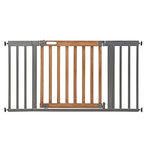 Summer-West-End-Safety-Baby-Gate-Honey-Oak-Stained-Wood-with-Slate-Metal-Frame--30-Tall-Fits-Openings-up-to-36-to-60-Wide-Baby-and-Pet-Gate-for-Wide-Spaces-and-Open-Floor-Plans Pet Gate for Wide Spaces