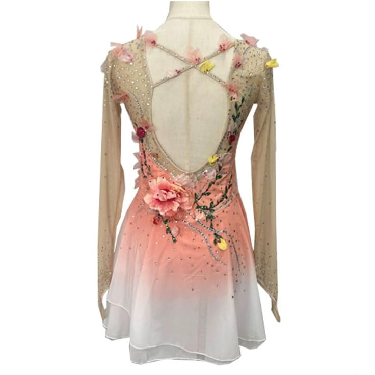 Abito da Gara per Pattinaggio Artistico Femminile Costume da Pattinaggio A Rotelle Professionale Femminile Fiore Stereoscopico Fatto A Mano Body per Ginnastica Ritmica