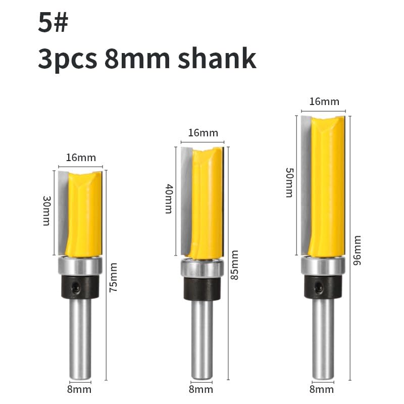 1/3/4 szt. 8MM trzpień D16 wzór Bit Router frez do obróbki drewna frezu czołowego z końcówka węglika(3pcs 8mm shank)