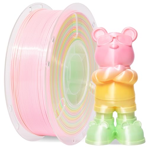 Image of RAMBERY 3D Printer Filament 1KG Silk Rainbow PLA Filament Fast Color Change Toughness Upgraded 3D Printing Filament, 1.75mm 1kg(2.2lb), Pink Yellow Green