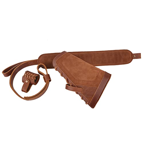 Leather Gun Buttstock Cheek Rest Pad With Matched Sling And Loops, No Drill/No Mounts Needed (Brown (.357 .30-30 .38), Righty Handed) #TOP6