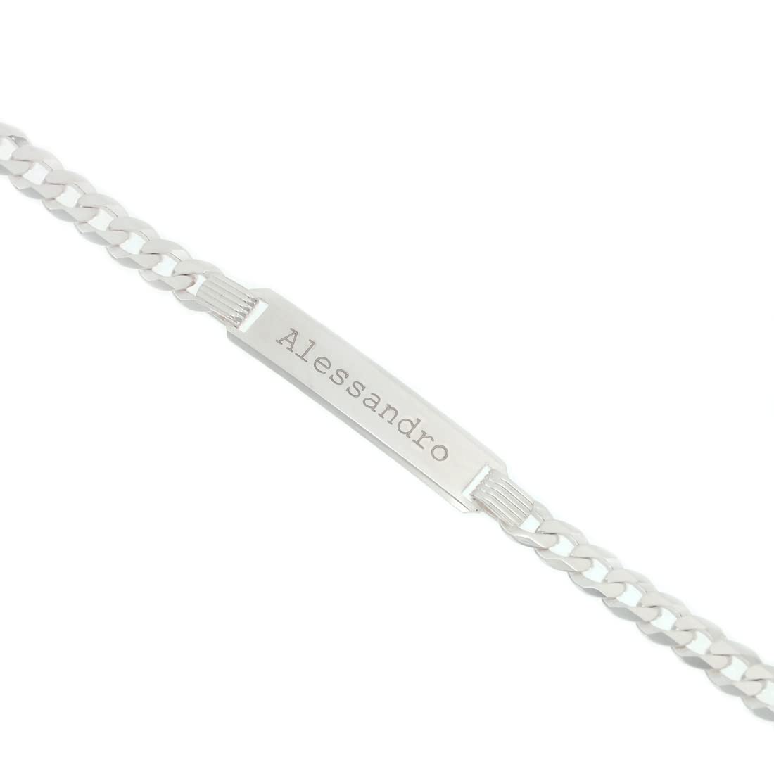 Giuzi - Bracciale Uomo Argento 925 Personalizzabile con Targhetta Incisa, Catena Grumetta Regolabile, Idea Regalo Uomo con Confezione