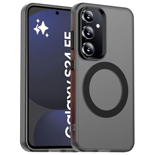Image of Elzzi Magnetic Back Cover for Samsung Galaxy S24 FE Case, [Compatible with MagSafe] Slim Shockproof Translucent Matte Hard Back Phone Cover with Protective Bumper for Men & Women (Black)