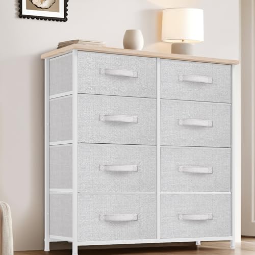 YITAHOME Comoda 8 Cajones,Cajonera de Tela,Sinfonier,Robusta Estructura metálica,para Dormitorio, Salón, Pasillo,Gris Claro