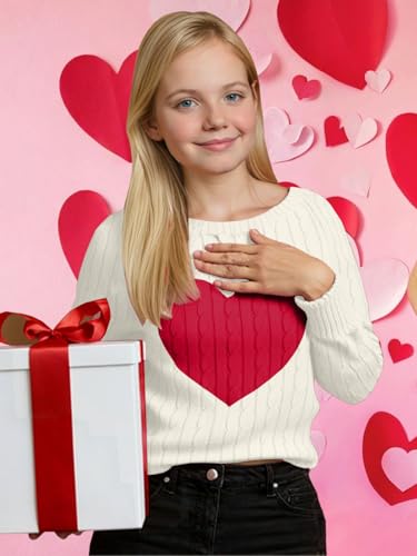 Image of Girls Sweaters Winter Tops Kids School Picture Teen Fashion Long Sleeve Crew Neck Cable Knit Casual Fall Cozy Pullover