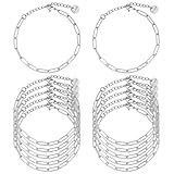 UMAOKANG 12PCS Stainless Steel Bracelet Bulk 6.5Inch Classic Paperclip Chain Bracelets Set for Women and Men DIY Jewelry Making