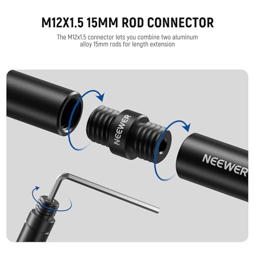Image of Neewer 15mm Rod Connector, 2 Pack, M12x1.5, Black, For NEEWER Aluminum Alloy 15mm Rods & LWS Shoulder Rigs