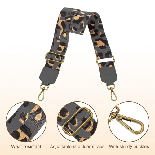 Image of uxcell Wide Shoulder Strap, 5cm Adjustable Purse Strap Replacement Crossbody Strap for Shoulder Bag Handbag, Grey, Bronze Square Mouth Buckle