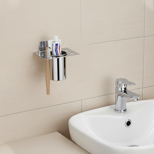 Image of Plantex (Primax) Stainless Steel Tumbler Holder /Tooth Brush Holder /Stand for Bathroom /Bathroom Accessories - Wall Mount (Chrome)