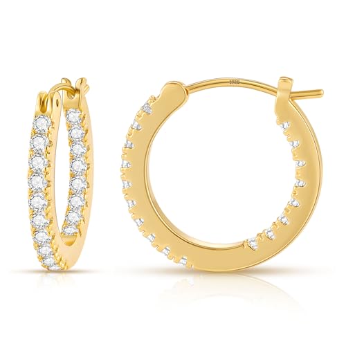 Gacimy Hoop Earrings for Women 14k Gold Plated, Cubic Zirconia Hoop Earrings with Sterling Silver Post