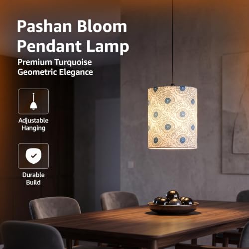 Image of Amazon Basics Pashan Bloom Pendant Lamp | Decorative Polyester Shade with E14 Holder | Pendant Light for Living Room, Dining Area, Bedroom & Home Decor