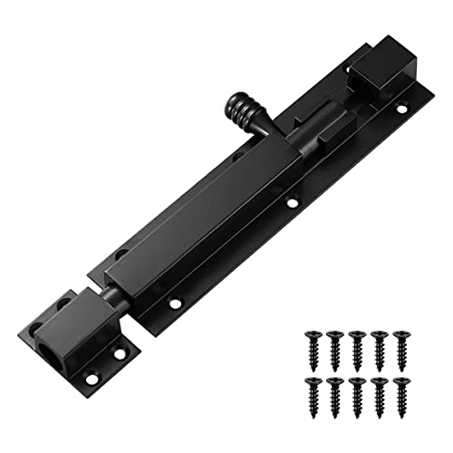 Rusoz Heavy Duty Gate Bolt 6 Inch Black Sliding Bolt Aluminum Alloy Garden Drop Bolt Safety on Window Moving