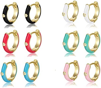 Enamel Huggie Hoop Earrings for Women, 18K Gold Plated Enamel Colorful Hoop Earrings Small Gold Huggie Hoop Earrings for Women-6 Colors