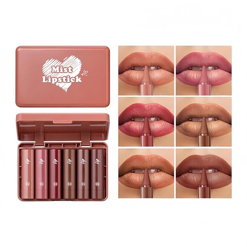 Image of 6Pcs Matte Lip Liner and Lipstick Set, Brown Lip Liner, Gradient 2-in-1 Nude Lipstick Long Lasting, Ombre Velvety Smudge-Proof & Waterproof Matte Lipsticks, Mini Lips Pencil Kit for Older Women
