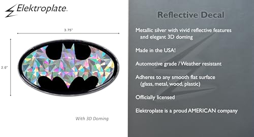 Image of Elektroplate Batman Logo Reflective Car Decal Silver 3.75 inch | Officially Licensed DC Comics - Weatherproof Automotive Grade Domed Sticker - Water Bottle, Laptop & More - Made in the USA