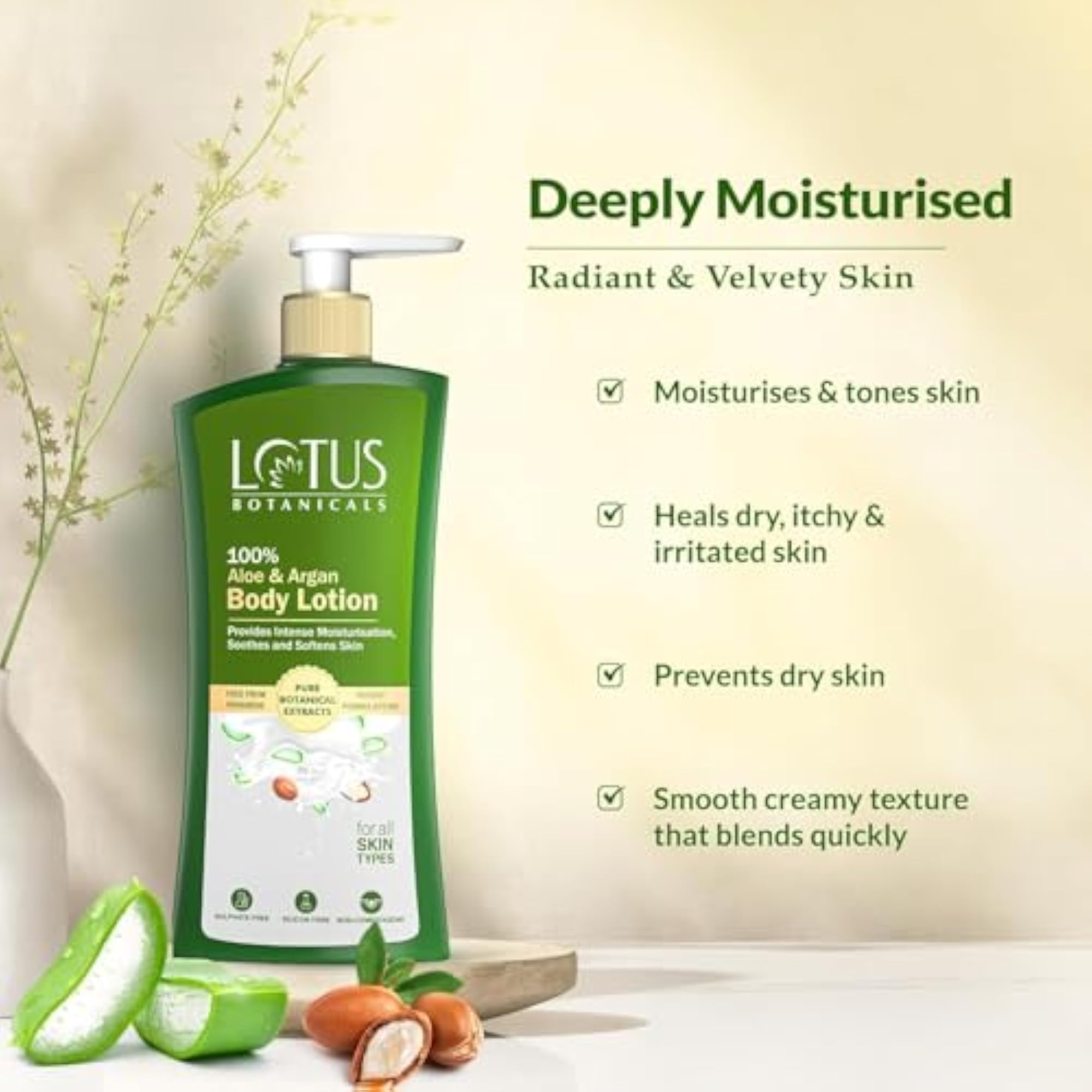 100% Aloe & Argan Body Lotion, Deeply Moisturizes