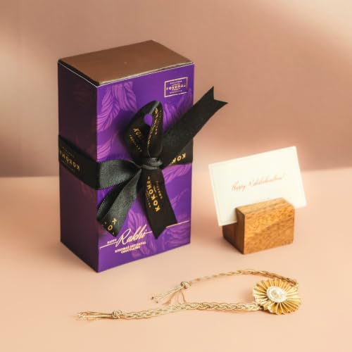 Image of KOKOMAE Raksha Bandhan Chocolate Gift Box | 3 Chocolate Coated Nut Bars - Dark Almond, Dark Hazelnut & Butterscotch Nuggets | Complimentary Rakhi & Greeting Card | Premium Festive Gift