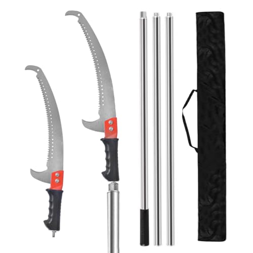 Image of HASTHIP Tree Pruning Pole Saw, 118'' Extendable Manual Tree Trimmer with 3 Stainless Steel Poles and Curved Blade, Handheld Branch Cutter with Hook for High Limb Gardening