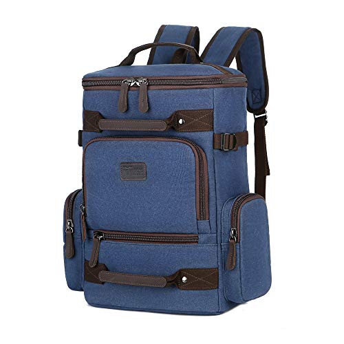 Wohlbege Men's Canvas Backpack Travel Backpacks Laptop Bag Vintage Backpacks Large Capacity Mens School Backpack(Blue)