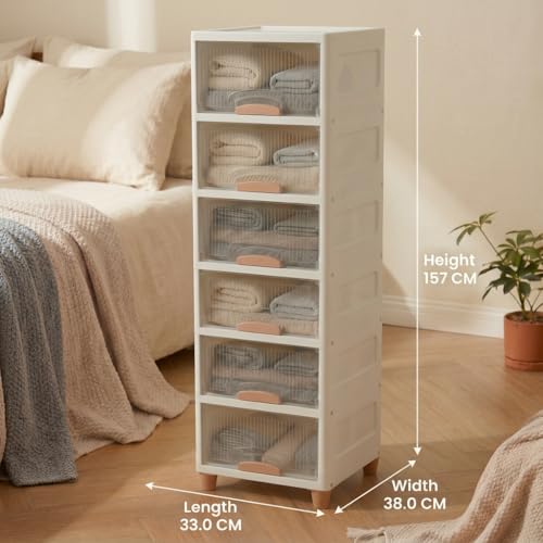 Image of Ash & Roh Multi-Layer Plastic Storage Cabinet with Transparent Flip Door | Space Saving Organizer for Kitchen, Bedroom, Office | Foldable Stackable Storage Almirah for Clothes | Dustproof Storage Rack