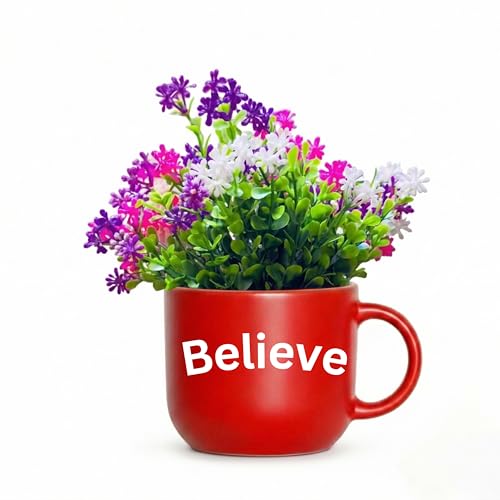 Image of Dekorly Wall Hanging Mug Planters with Artificial Flowers (20CM) - Decorative Hanging Cups, Colorful Floral Wall Decor for Living Room Bedroom Balcony Office Gift Set (3, Believe Inspire Achieve)