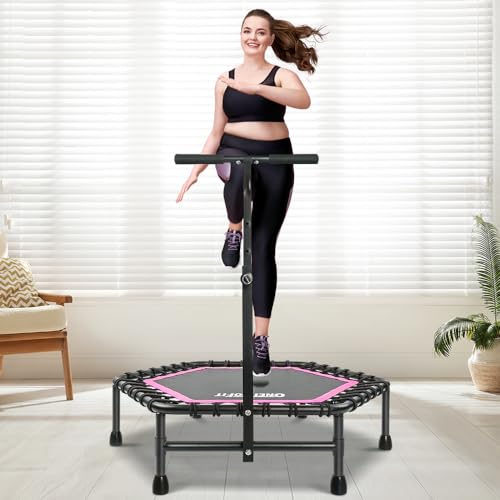ONETWOFIT Trampoline à Rebond de 107/114cm pour Adultes, Mini Trampoline Silencieux pour Exercices en intérieur, Trampoline de Fitness avec Rebond Bungee (114cm-rose) ONETWOFIT Trampoline à Rebond de 107/114cm pour Adultes, Mini Trampoline Silencieux pour Exercices en intérieur, Trampoline de Fitness avec Rebond Bungee (114cm-rose)