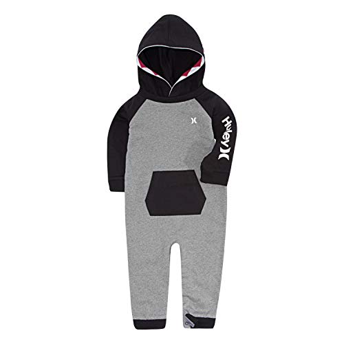 Hurley Baby Boys' Long Sleeve Hooded Coverall, Carbon/Shark Bite, 9M