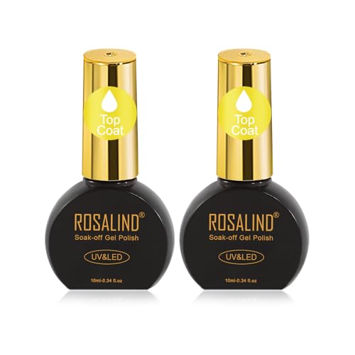 ROSALIND Top Coat Pintauñas Semipermanentes, 2pcs 10ml Esmalte Semipermanent Top Coat Soak-Off UV LED Capa Superior Pintauñas Gel Nail Art Manucura Set