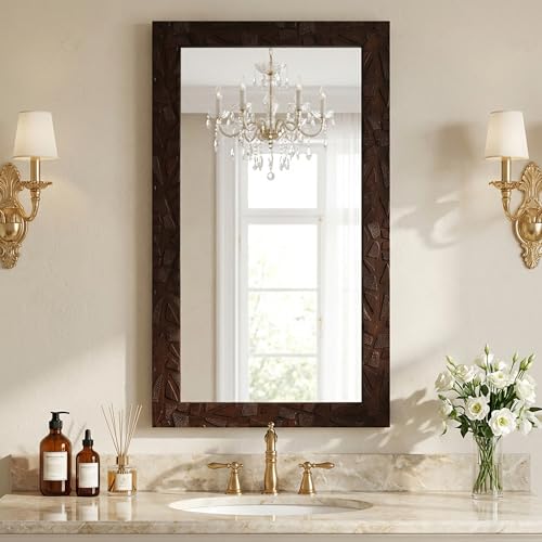 Image of Amazon Basics Synthetic Framed Exquisite Rectangular Wall Mirror | Versatile Usage for Living Rooms, Bedrooms| Standard Trim (Brown) | 15 Inch X 39 Inch