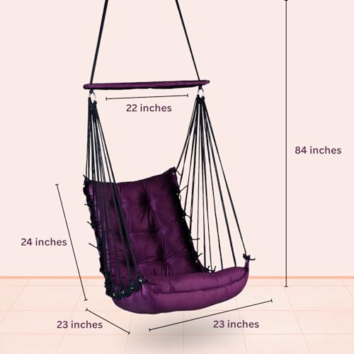 Image of Curio Centre Cotton Swinging Hammock Hanging Swing Chair /Hammock Swing for Adults & Kids /Swing for Indoor Outdoor, Garden & Patio /Durable Portable Jhula /Swing for Home - Purple