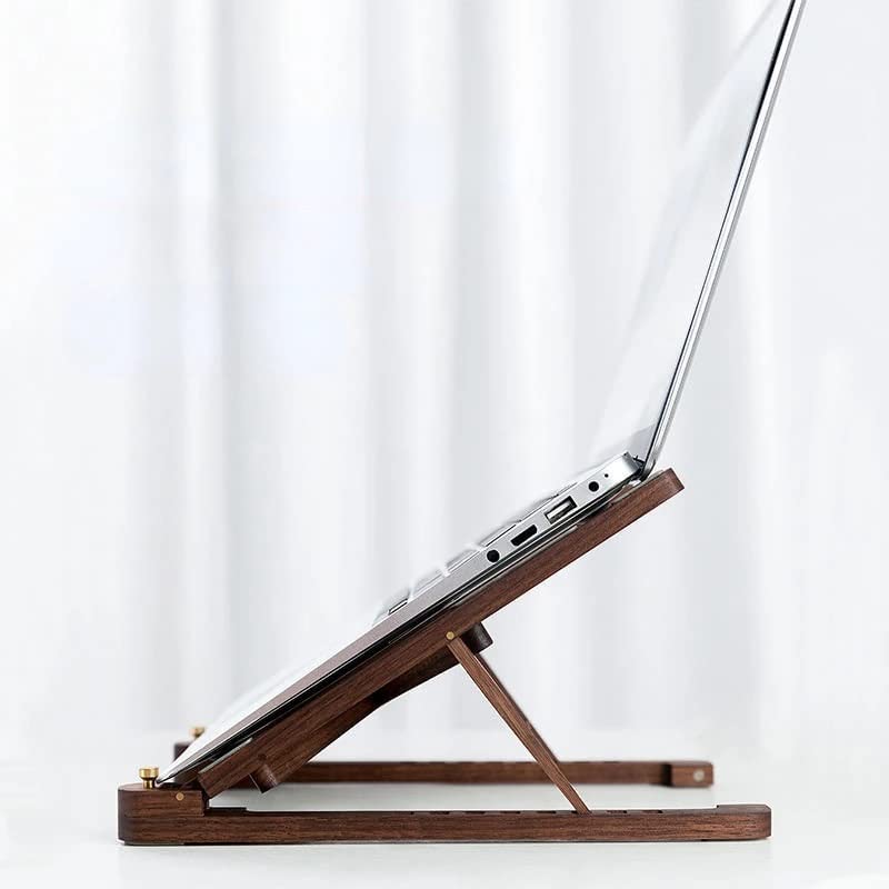 Banc d'ordinateur portable réglable bois support hauteur bureau pliable argenté - 3