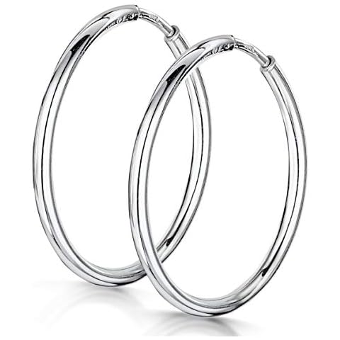 Amberta 925 Sterling Silver Fine Circle Endless Hoops - Polished Round Sleeper Earrings Diameter Size: 20 30 40 60 75 mm (20 mm) Cover