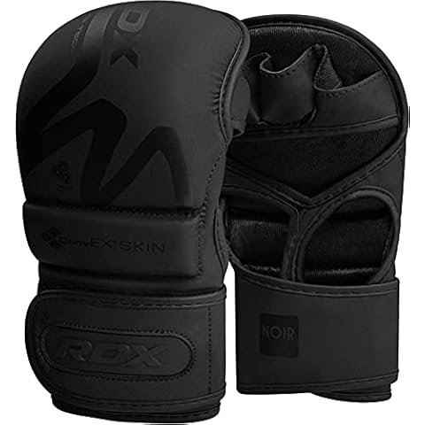 RDX Profi MMA Sparring Handschuhe, Maya Hide Leder, Kampfsport Kickboxen Gepolstert Gloves, Lang Handgelenkstütze,Muay Thai Sandsack Boxsack Pratzen Punchinghandschuhe, Schwarz Männer Herren Cover
