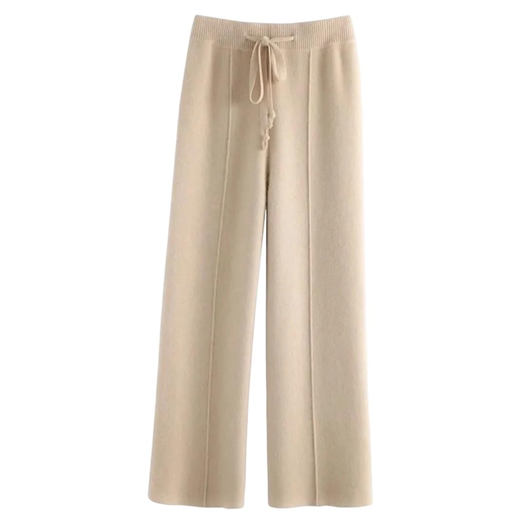 Womens Winter Knitted Wide Leg Soft High Waist Floor-Length Trousers Pants Ben Qing Large