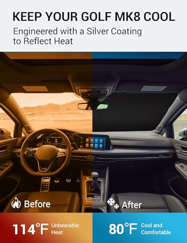 Image of Proadsy Windshield Sun Shade for Volkswagen VW Golf Mk8 2022-2025 2026 4-Layer Foldable Front Sunshade Protector Sun Visor Blocks UV Rays Keep Car Cooler