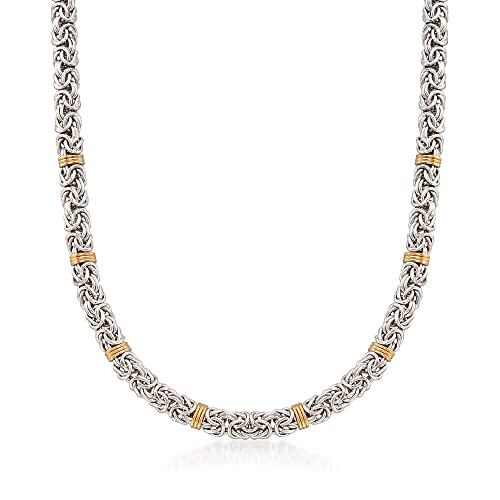 Ross-Simons Sterling Silver and 14kt Yellow Gold Byzantine Station Necklace