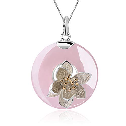 Preisvergleich Produktbild Lotus Fun S925 Sterling Silber Anhänger Lotus Flüstert Edelstein Anhänger Natürlicher Aventurin Kreativ Handgemachter Einzigartiger Schmuck für Frauen und Mädchen (Pink)