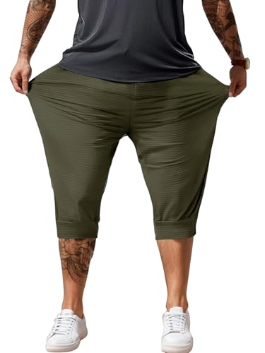 Hidkat Men's Capri Pants 3/4 Long Jogger Sport Shorts,Workout/Gym/Yoga/Beach Shorts Quick Dry with Zipper Pockets Army Green