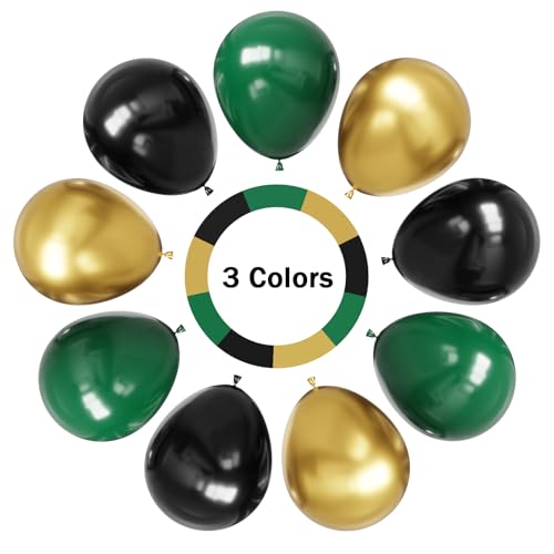 Image of Hiquaty Green and Gold Balloons,60pcs Dark Green Balloons,12 inch Gold Balloons and Black Balloons with Gold Ribbon for St. Patrick's Day Party Wedding Bridal Shower Decorations