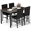 DKLGG Dining Table Set for 4, Modern Kitchen & Dining Room Sets Faux Marble Table with 4 Leather Chairs for Small Space, Home Kitchen, Apartment, Brown