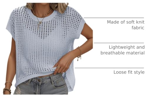 Image of Womens Summer Crochet Tops Hollow Out Cap Sleeve Cover Up Tank Top Pullover Sweater Vest Beach Vacation Clothes
