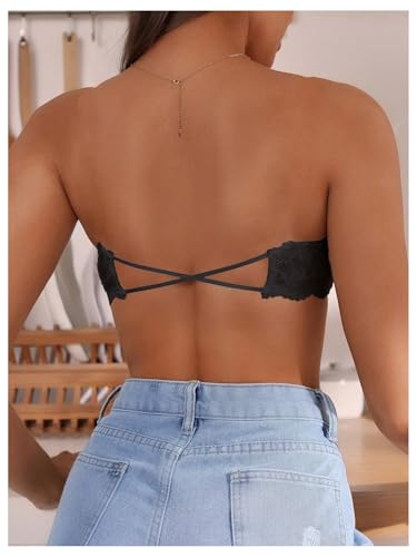 GORGLITTER Women's Strapless Underwire Front Fastening Bras Scalloped Lace Bandeau Bras Black 34A - Image 2