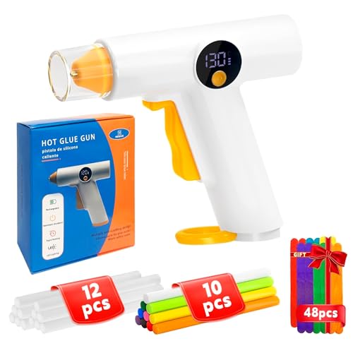 Cordless Hot Glue Gun Kit with 22 Coloured Glue(7mm)&48 Colored Popsicle Sticks and Anti-Drip Nozzle, Fast 35s Heating,Beam Light, Rechargeable Hot Glue Gun Built-in 2500mAh Battery for Crafts