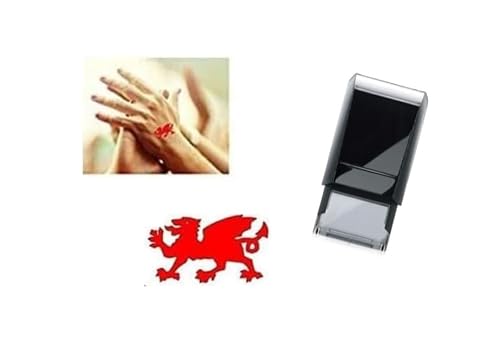 Welsh Dragon - Hand Stamp - Suitable for Festivals - Night Clubs - Parties etc self Inking 18mm Red Ink - Safe Water Based Ink That Easily Washes Off
