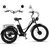 Tricycle électrique 7 Vitesses Pour Adultes, Pneus Larges 24'' X 4.0, Batterie 48 V 18 Ah, Grand Panier De Rangement, écran Lcd, Idéal Pour Les Trajets Quotidiens,Le Shopping Et Les Loisirs Black