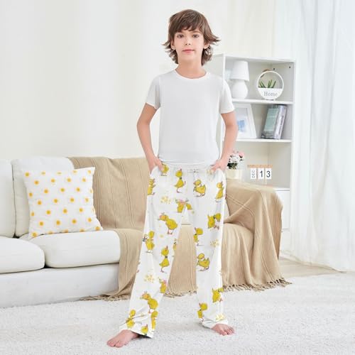 Cartoon Ducks Boys Long Pants Soft Trousers Elastic Waist Kids Lounge Bottoms with Pockets S-XL 5